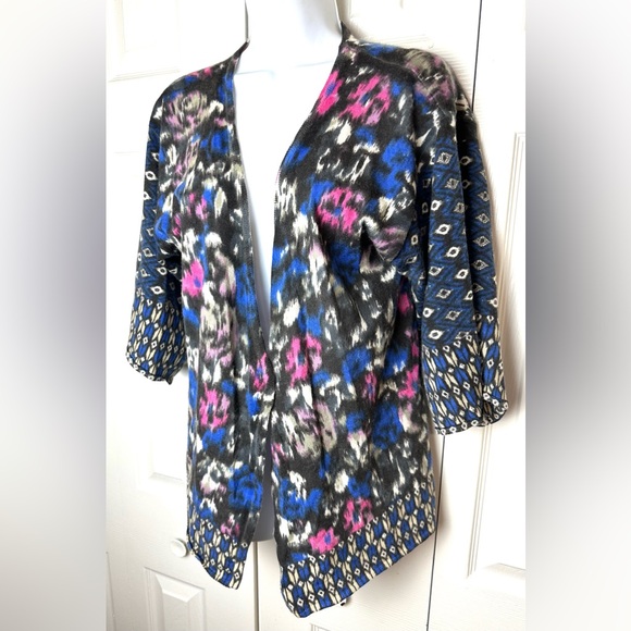 Anthro GUINEVERE Geofleur Kimono Wrap Cardigan Sweater Geo Floral Merino Wool - Picture 5 of 10